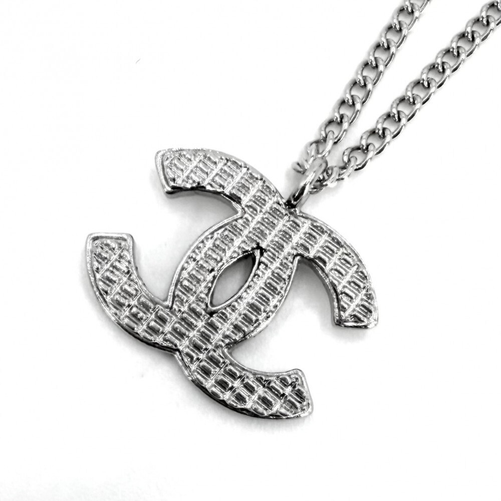 CHANEL Authentic Silver Logo Necklace
